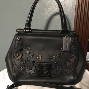 Coach Tea Rose Willow Drifter Bag Satchel Tote Crossbody Purse Black